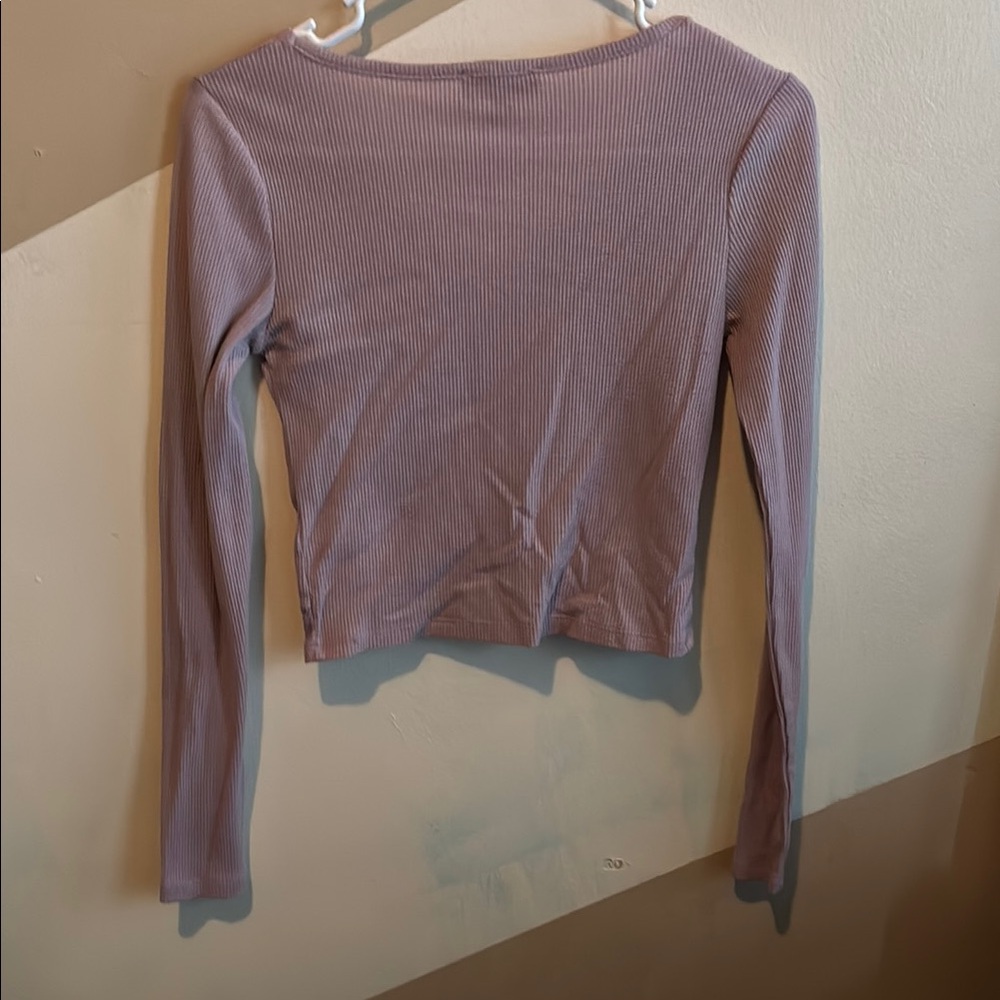 Pink Wrap Fitted Ribbed Blouse - Picture 3 of 3